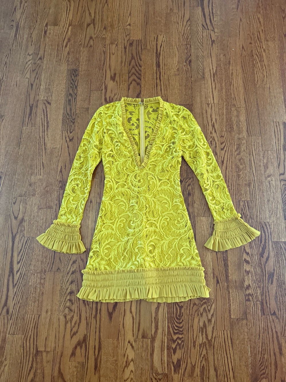 Alexis Gold Lace V-Neck Long Sleeve Mini Dress